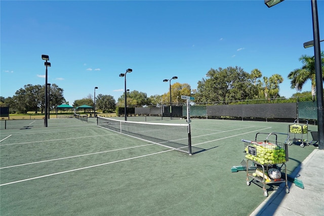 view of tennis court with fence