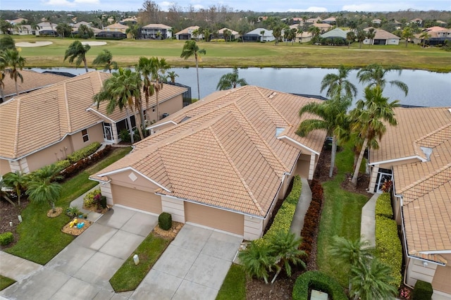 aerial view with a water view