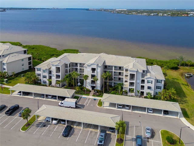 aerial view featuring a water view