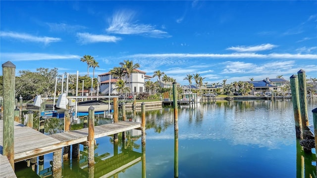 dock area with a water view