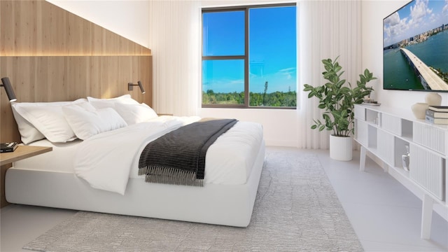 bedroom featuring light tile patterned flooring