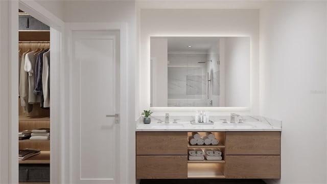 bathroom featuring vanity and walk in shower