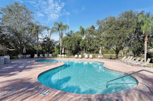 view of swimming pool featuring a patio area