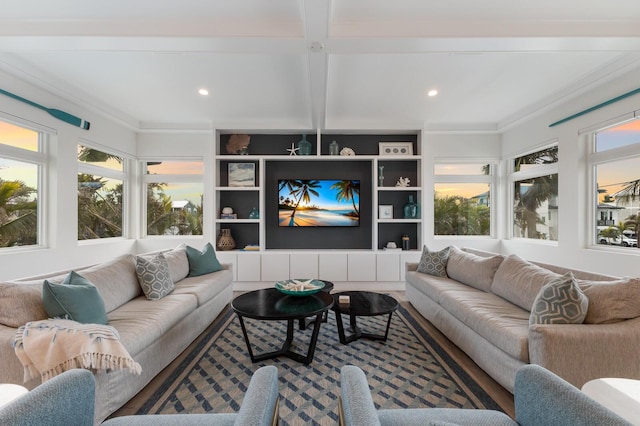 living room featuring ornamental molding