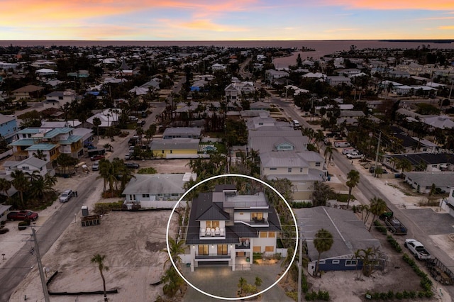 view of aerial view at dusk