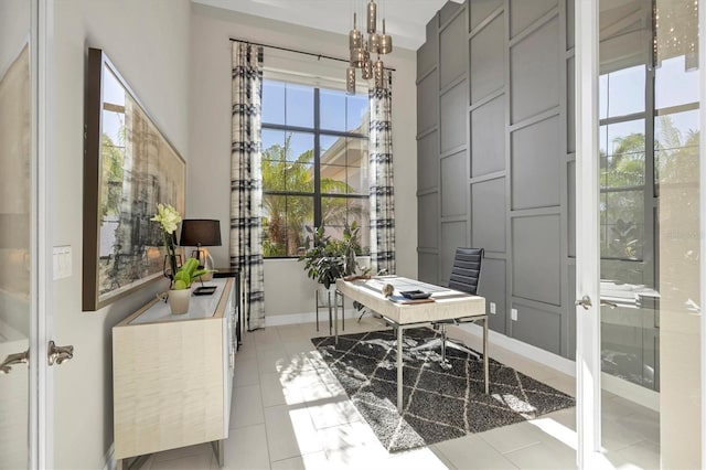 office with light tile patterned floors