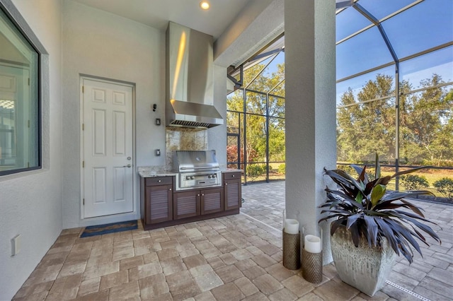 view of patio / terrace with grilling area, area for grilling, and glass enclosure