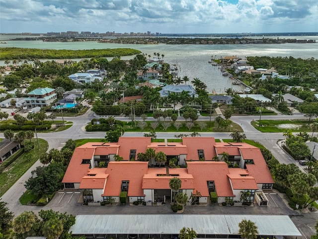 drone / aerial view featuring a water view