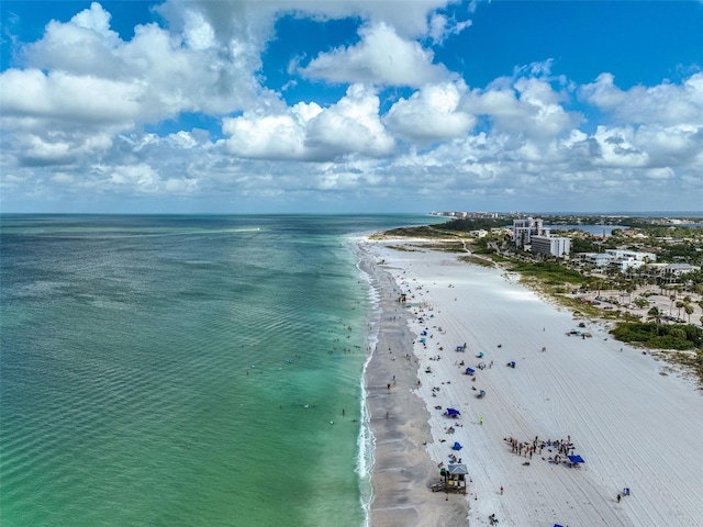 aerial view with a beach view and a water view