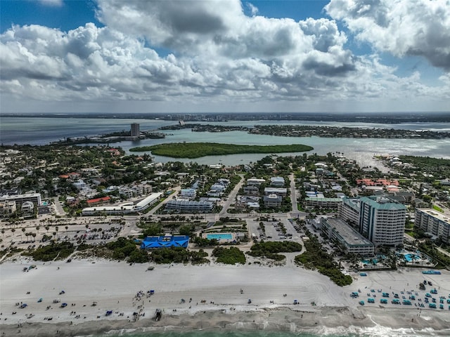 bird's eye view with a water view and a view of city