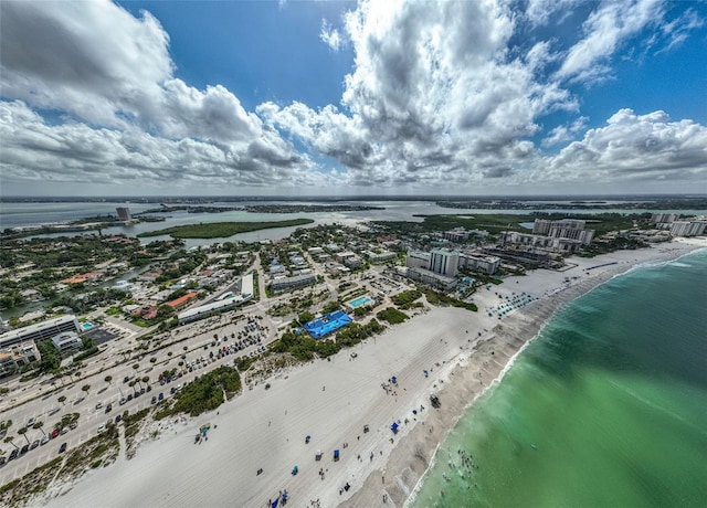 aerial view with a view of the beach and a water view