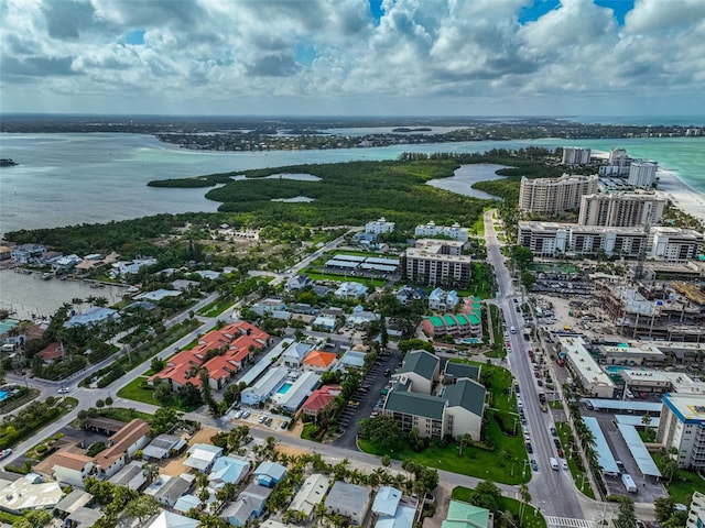 aerial view with a water view and a city view