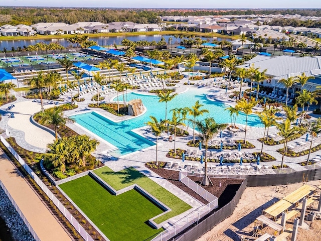 aerial view with a water view