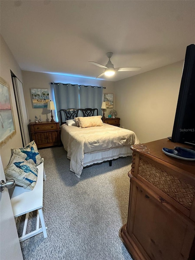 bedroom featuring carpet flooring and ceiling fan