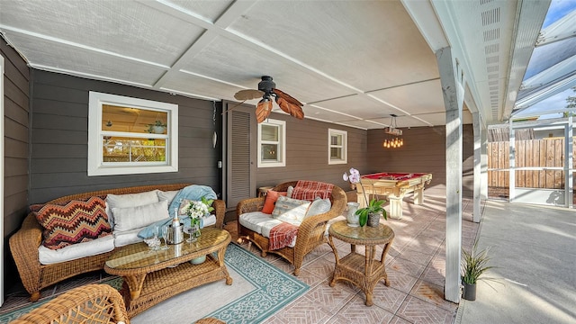 view of patio / terrace with ceiling fan and an outdoor hangout area