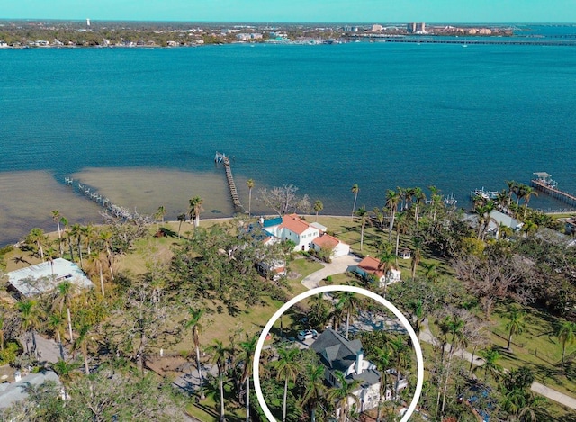 bird's eye view featuring a water view