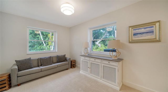 living room with light carpet