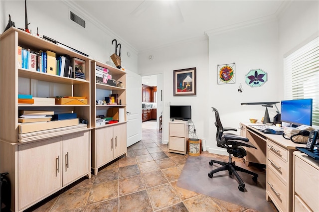 home office featuring ornamental molding