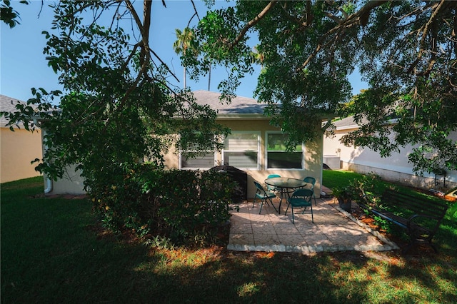 back of property with a patio area and a yard