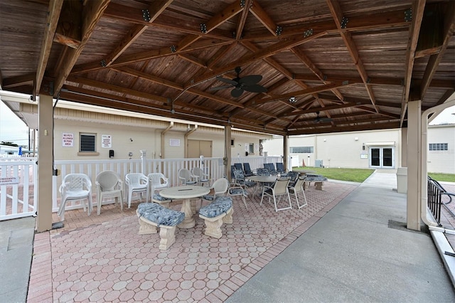 view of patio featuring ceiling fan and a gazebo