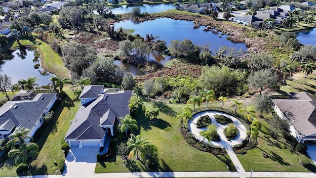 aerial view with a water view