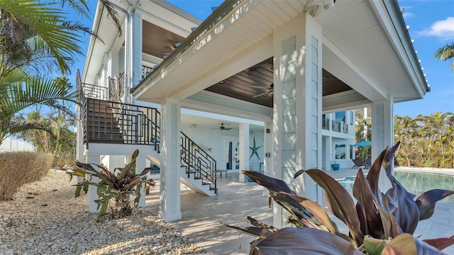 view of patio / terrace featuring french doors and ceiling fan