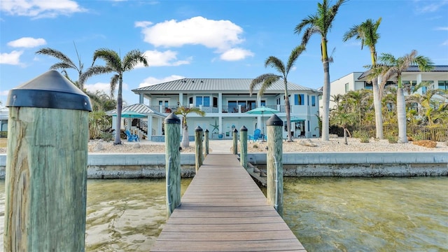 dock area with a water view