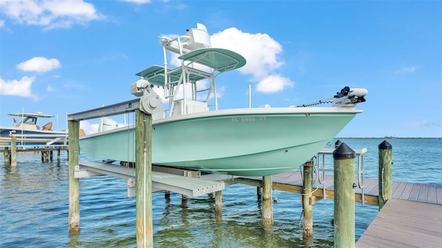 dock area featuring a water view