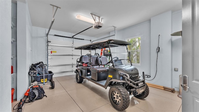 garage with a garage door opener