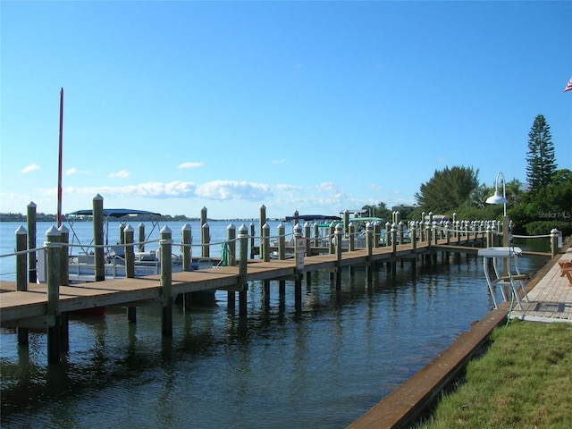 dock area with a water view