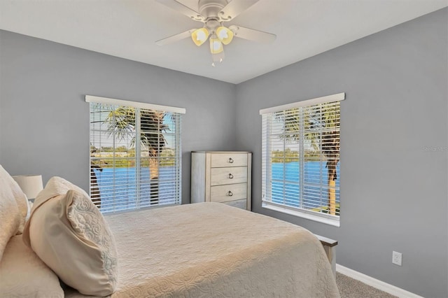 bedroom featuring carpet and ceiling fan