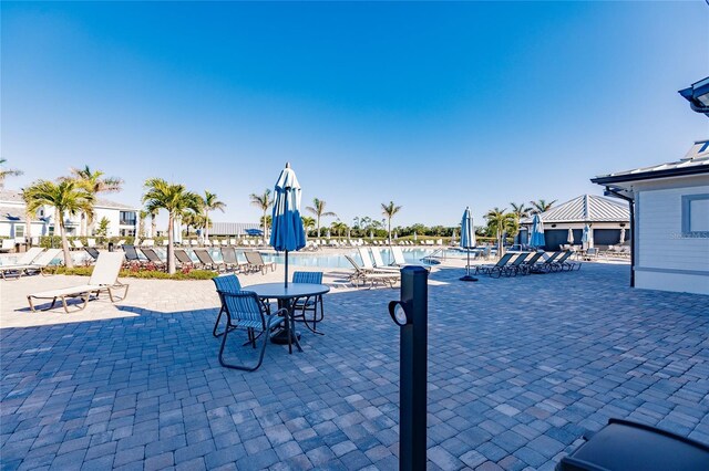 view of patio with a gazebo and a community pool