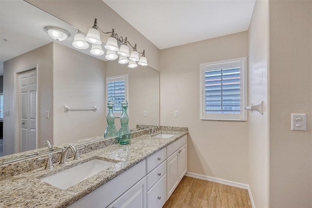 bathroom featuring hardwood / wood-style floors and vanity