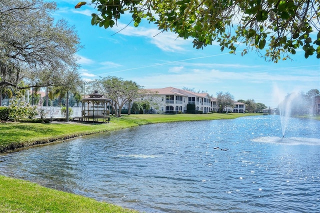 view of water feature featuring a gazebo