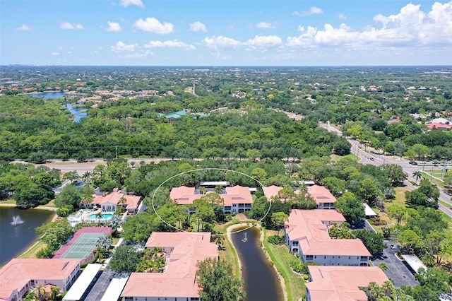 aerial view featuring a water view