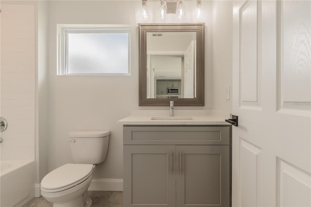 full bathroom featuring vanity, toilet, and shower / washtub combination