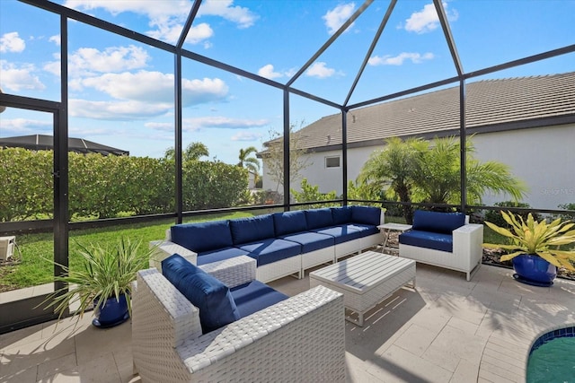 view of patio / terrace featuring a lanai and outdoor lounge area