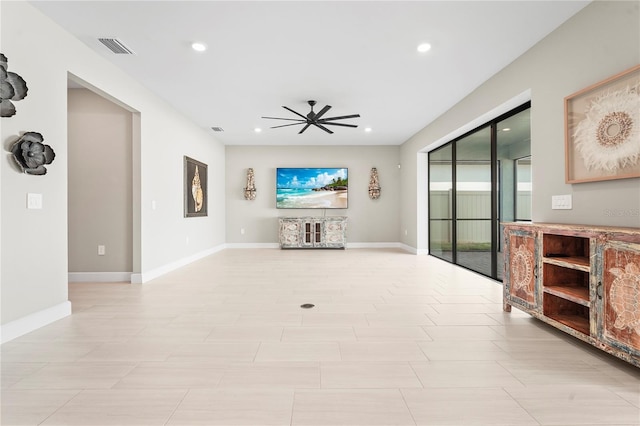 living room with ceiling fan