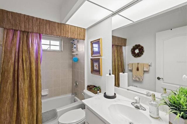 full bathroom with vanity, toilet, and shower / bath combo