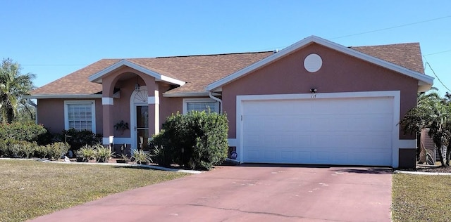 single story home with a front lawn and a garage