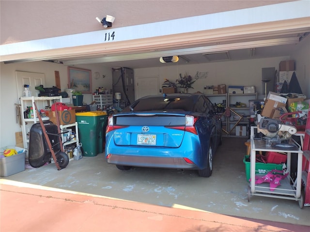 garage with a garage door opener