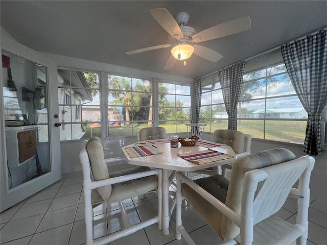 sunroom / solarium featuring ceiling fan