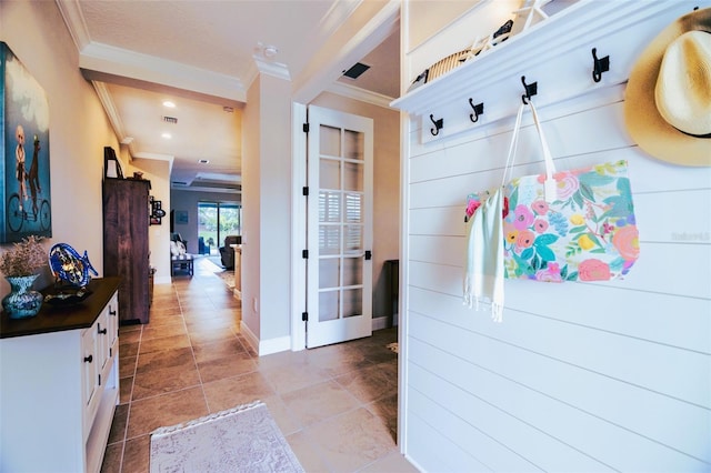 hallway with crown molding