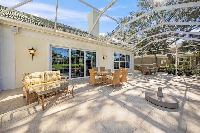 unfurnished sunroom with a swimming pool