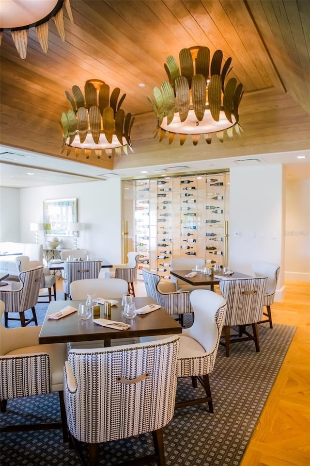 interior space featuring wooden ceiling