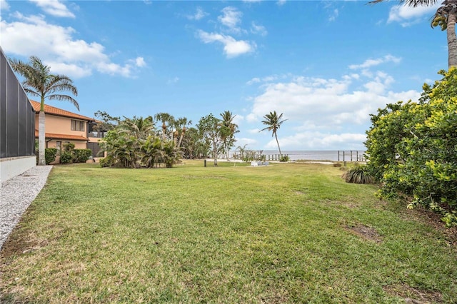 view of yard with a water view