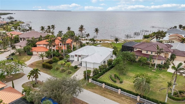 aerial view with a water view