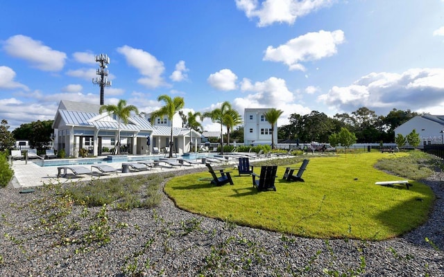 surrounding community featuring a swimming pool and a yard