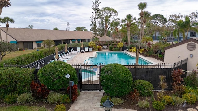 view of swimming pool featuring a patio