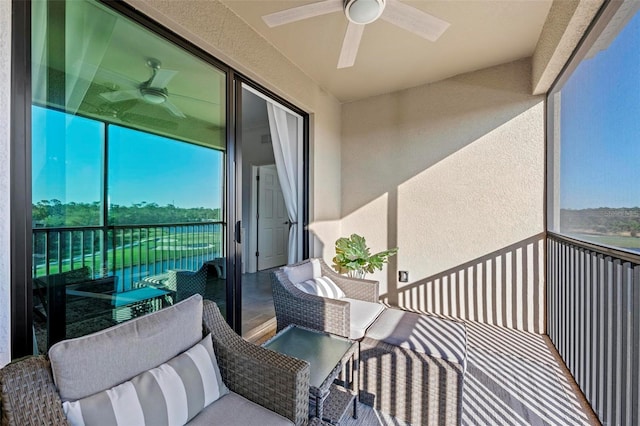 balcony with ceiling fan